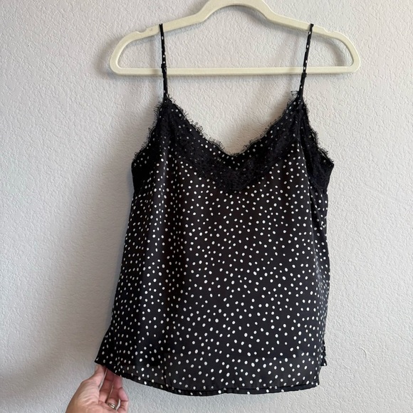 Nordstrom BP Black Shite Polka Dot Lace Trim Cami Lightweight Tank Top Size SML - Picture 2 of 9